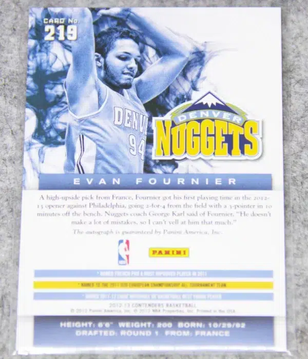 2012-13 Evan Fournier #219 Panini Contenders Rookie Autograph RC - back