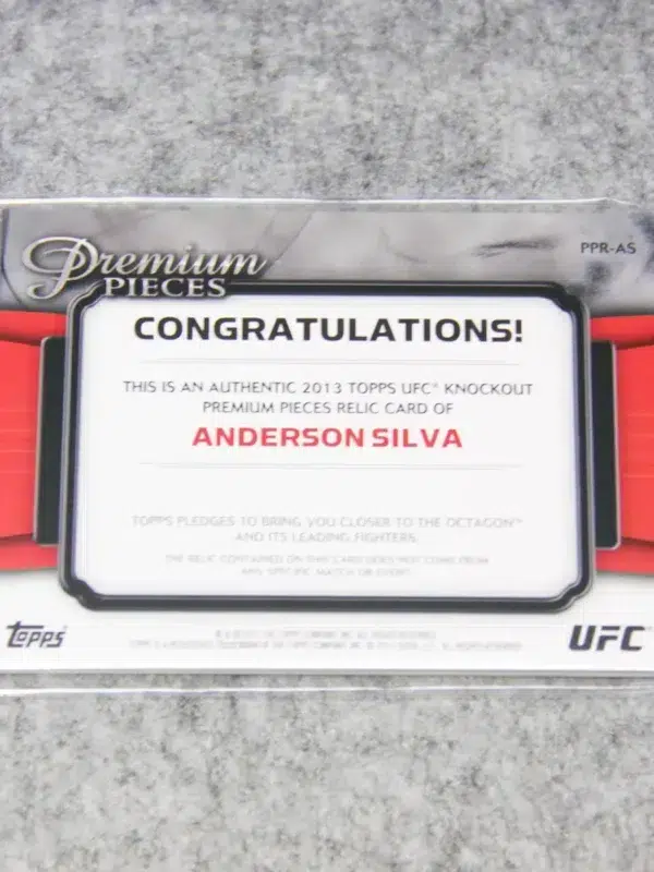 2013 Anderson Silva #PPR-AS Topps Premium Pieces UFC Knockout Worn Gear SN#11 - back