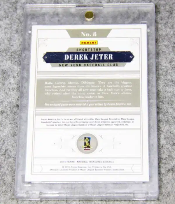 2014 Derek Jeter #8 Panini National Treasures Franchise Materials Patch SN#40 - back