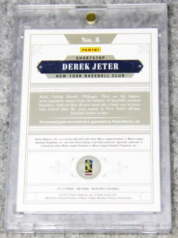 2014 Derek Jeter #8 Panini National Treasures Franchise Materials Patch SN#40 - back