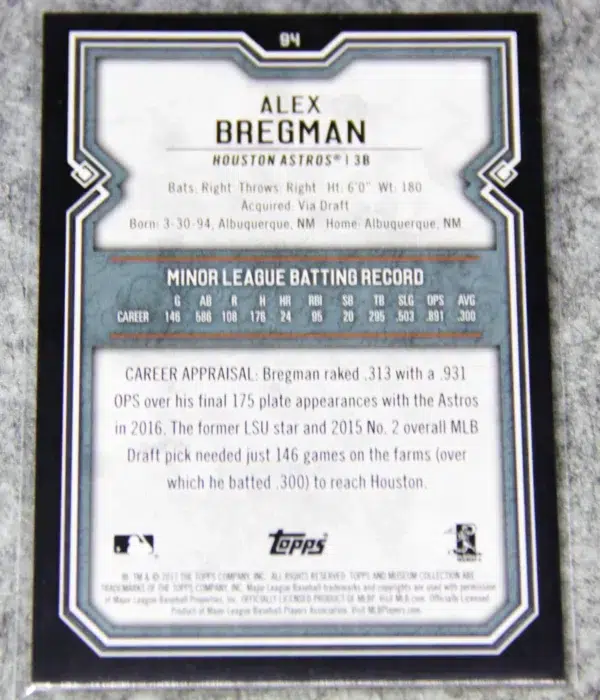 2017 Alex Bregman #94 Topps Museum Collection RC - back