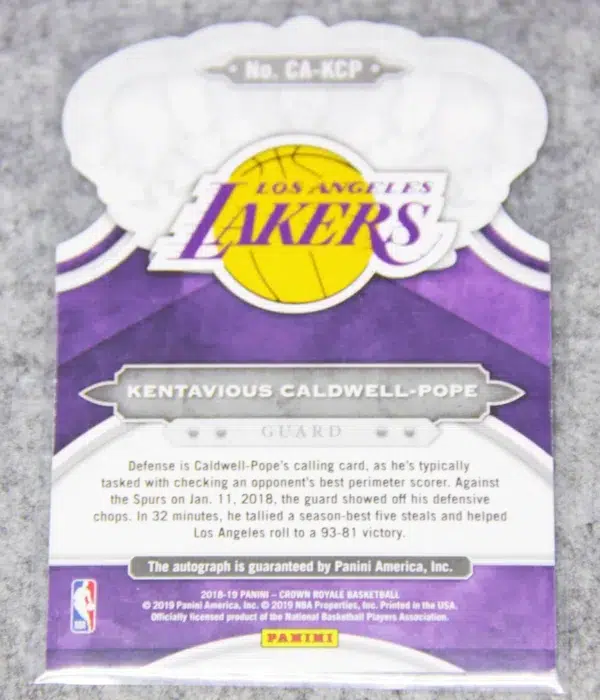 2018-19 Kentavious Caldwell-Pope #CA-KCP Panini Crown Royale Autograph SN#18 - back