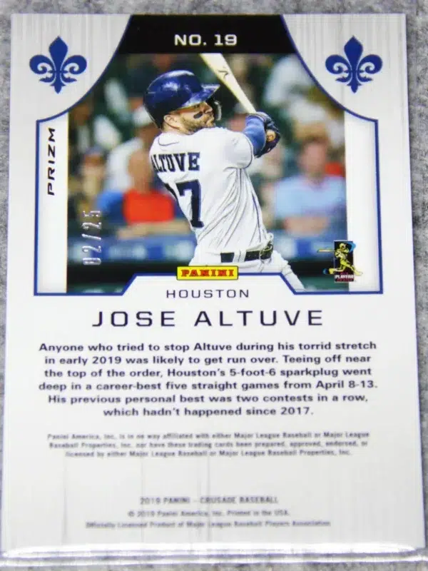 2018 Jose Altuve #19 Panini Crusade Pink Prizm SN#02 - back