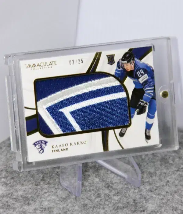 2019-20 Kaapo Kakko #IJ-KF Panini Immaculate Collection Jumbo Patch Gold RC SN#2 - stand