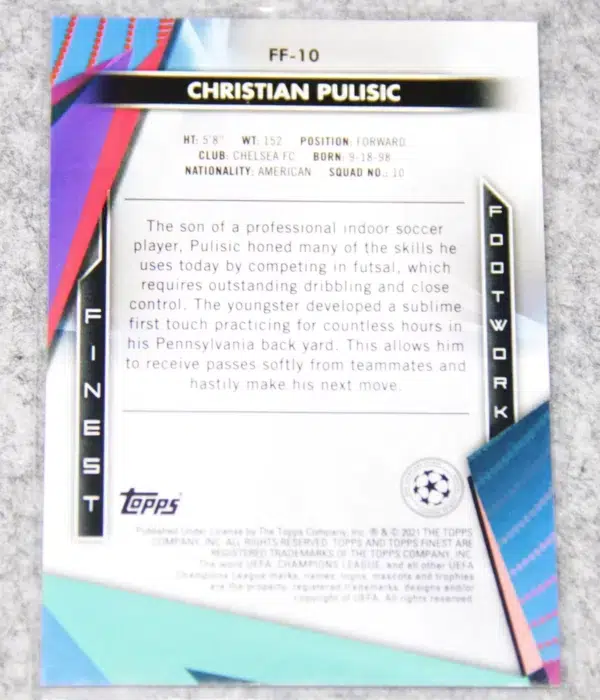 2020-21 Christian Pulisic #FF-10 Topps Finest UEFA Champions League Finest Footwork - back