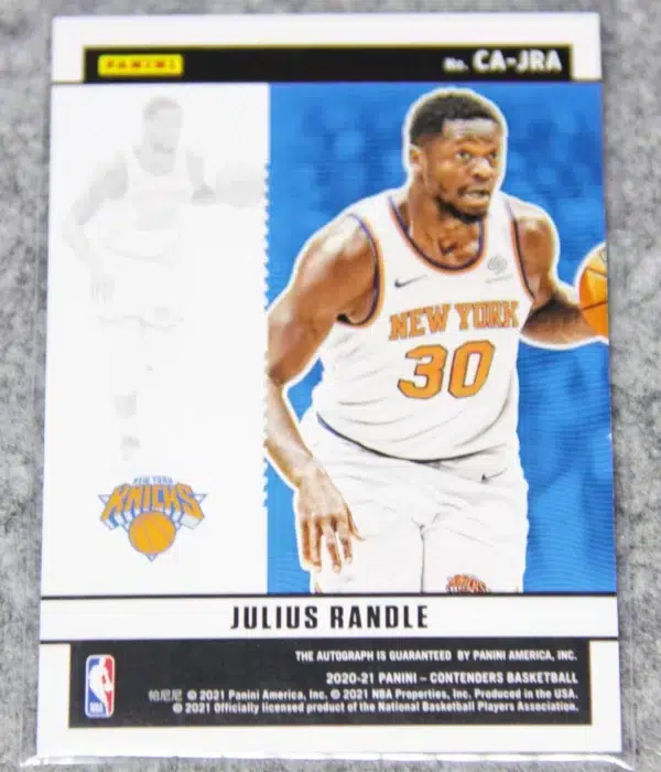 2020-21 Julius Randle #CA-JRA Panini Contenders Basketball Bronze Autograph SN#25 - back