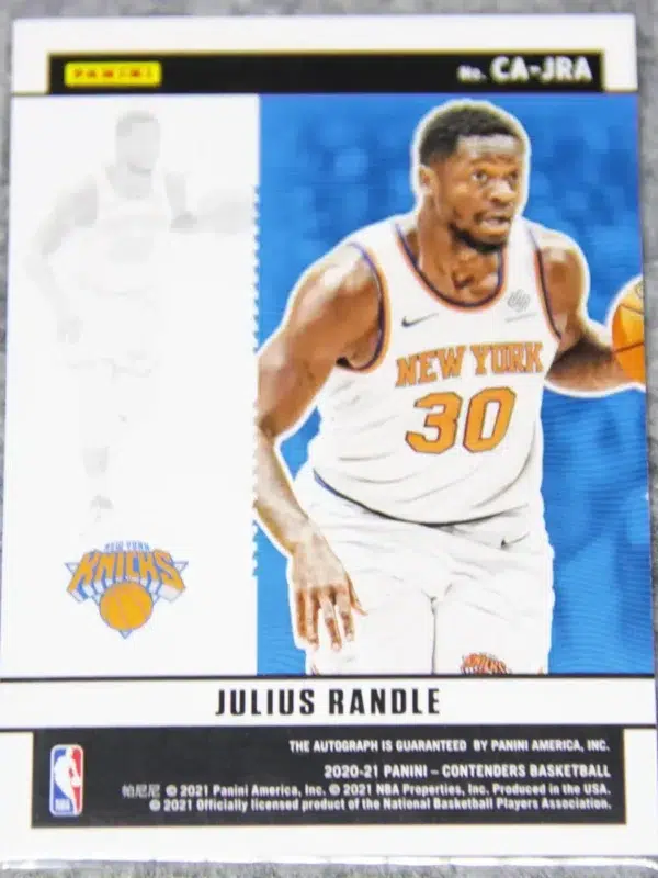 2020-21 Julius Randle #CA-JRA Panini Contenders Basketball Bronze Autograph SN#25 - back