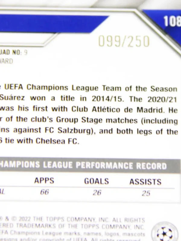 2021-22 Luis Suárez #108 Topps Chrome UEFA Champions League Purple Refractor SN#99 - detail