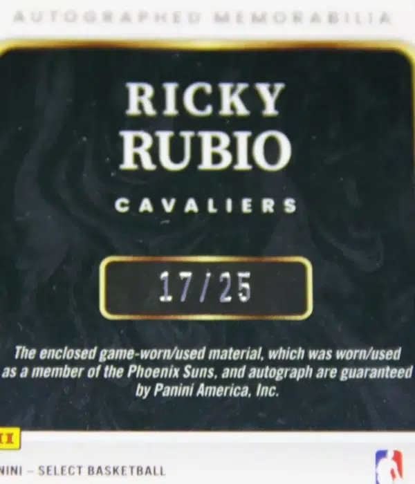 2021-22 Ricky Rubio #AM-RRB Panini Select Autographed Memorabilia Tye-Die Prizm SN#17 - detail