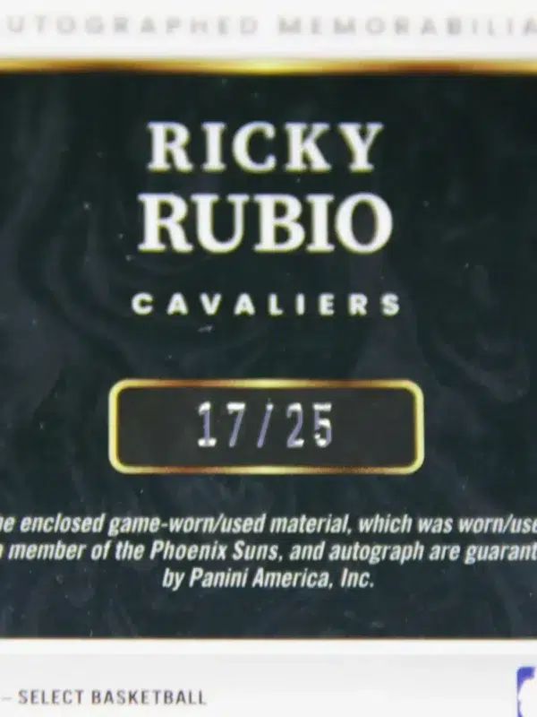 2021-22 Ricky Rubio #AM-RRB Panini Select Autographed Memorabilia Tye-Die Prizm SN#17 - detail