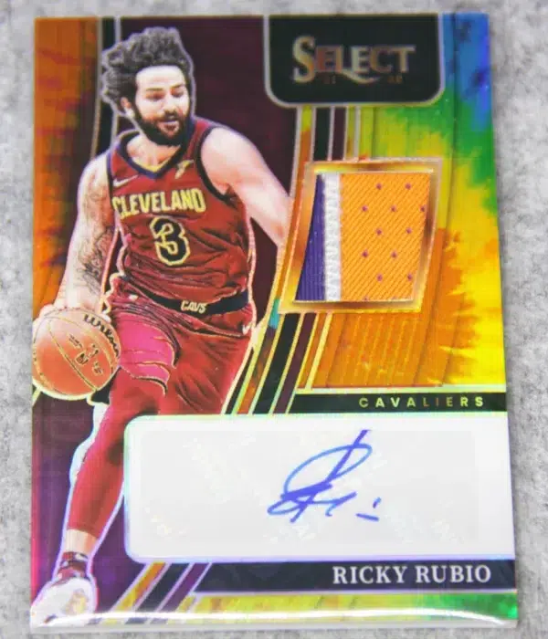 2021-22 Ricky Rubio #AM-RRB Panini Select Autographed Memorabilia Tye-Die Prizm SN#17 - front