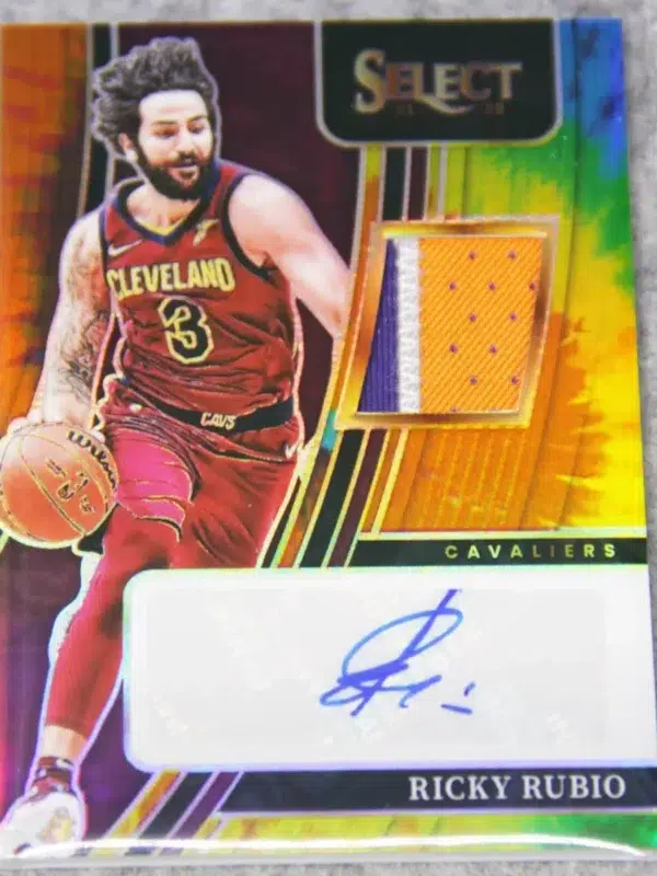 2021-22 Ricky Rubio #AM-RRB Panini Select Autographed Memorabilia Tye-Die Prizm SN#17 - front