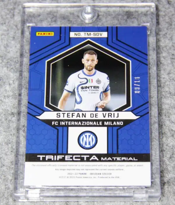 2021-22 Stefan De Vrij #TM-SDV Panini Obsidian Trifecta Material Electric Etch Triple Patch SN#09 - back