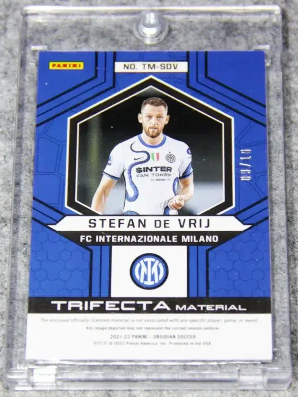 2021-22 Stefan De Vrij #TM-SDV Panini Obsidian Trifecta Material Electric Etch Triple Patch SN#09 - back