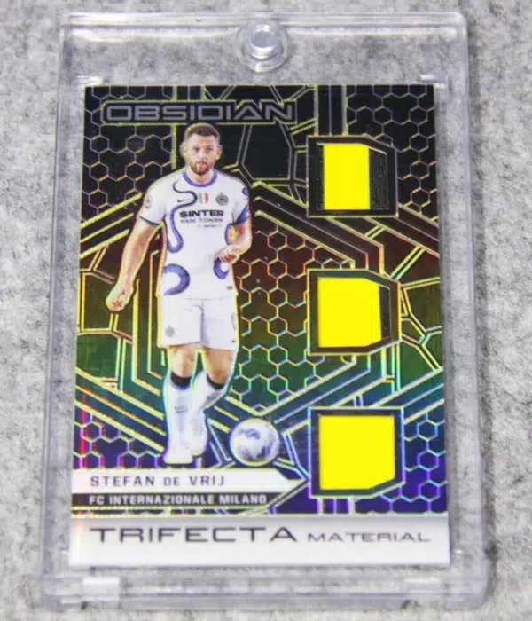 2021-22 Stefan De Vrij #TM-SDV Panini Obsidian Trifecta Material Electric Etch Triple Patch SN#09 - front