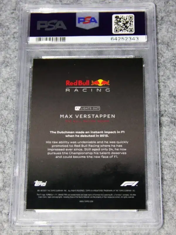 2021 Max Verstappen Topps Formule 1 Lights Out Drivers PSA 10 GEM MT - back