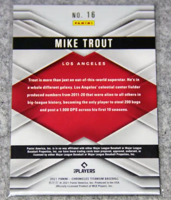2021 Mike Trout #16 Panini Chronicles Titanium SN#94 - back