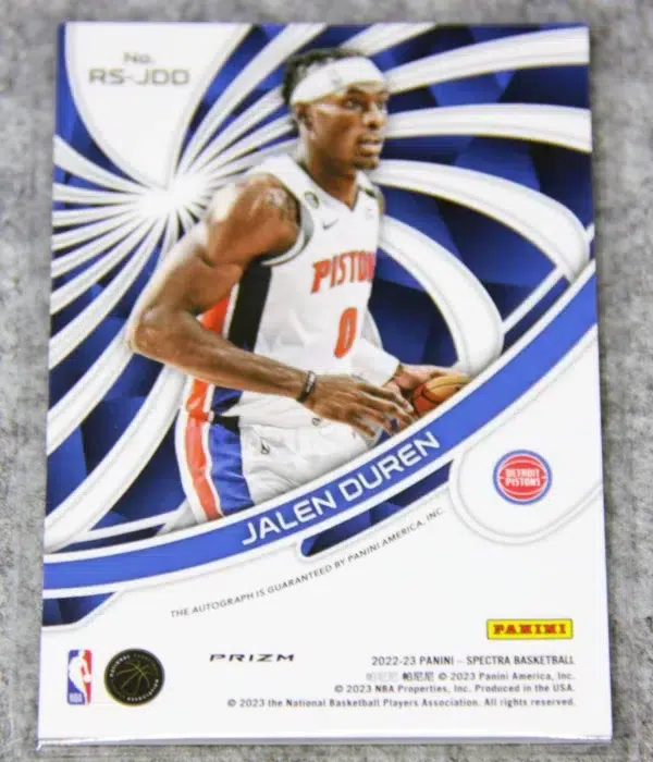 Alternative view of 2022-23 Jalen Duren #RS-JDD Panini Spectra Radiant Silver Prizm Autograph