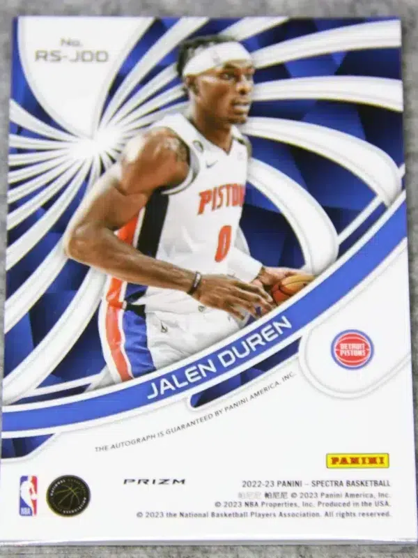 2022-23 Jalen Duren #RS-JDD Panini Spectra Radiant Silver Prizm Autograph