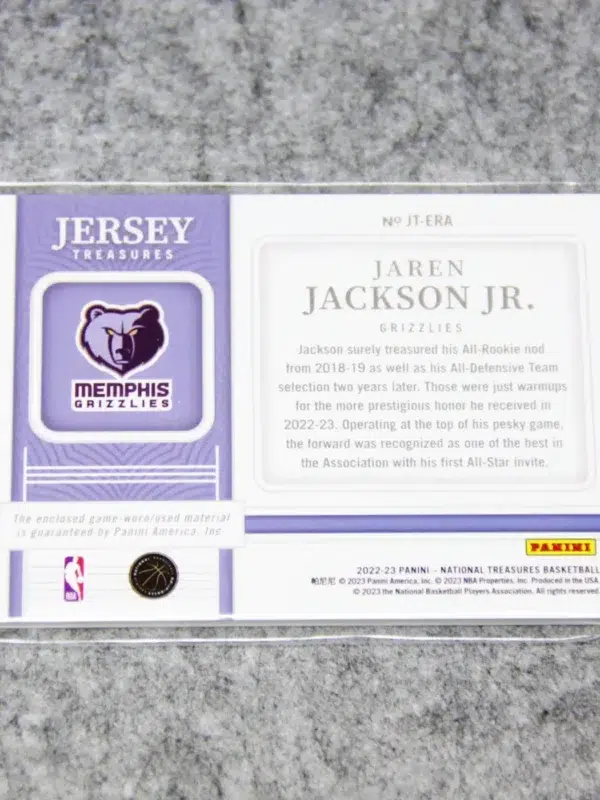 2022-23 Jaren Jackson Jr. #JT-ERA Panini National Treasures Jersey Treasures SN#67 - back