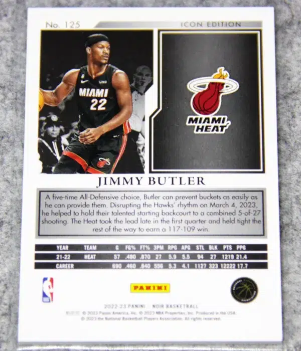 2022-23 Jimmy Butler #125 Panini NOIR Icon Edition SN#89 - back
