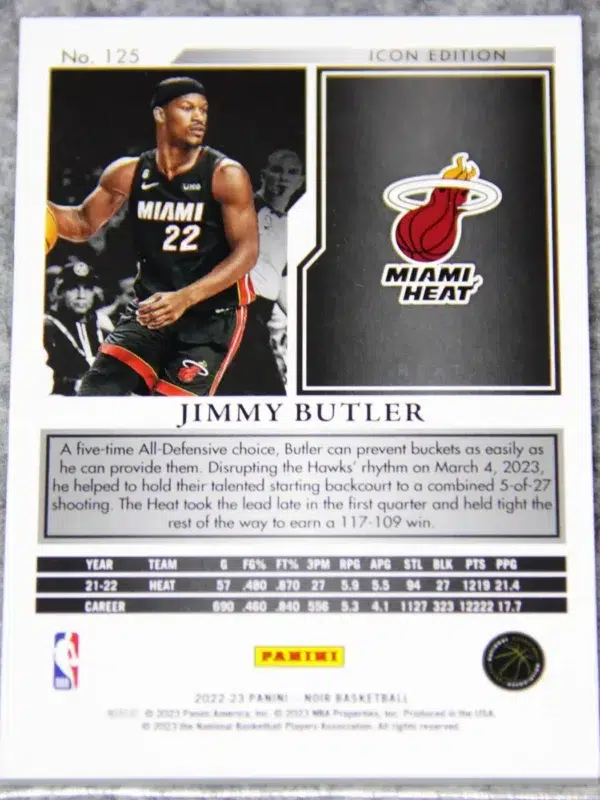 2022-23 Jimmy Butler #125 Panini NOIR Icon Edition SN#89 - back