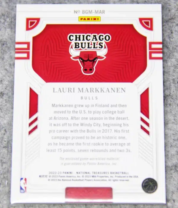 2022-23 Lauri Markkanen #BGM-MAR Panini National Treasures Biography Materials SN#15 - back