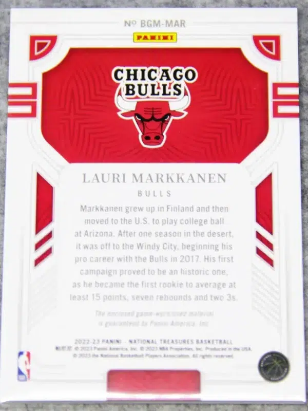 2022-23 Lauri Markkanen #BGM-MAR Panini National Treasures Biography Materials SN#15 - back