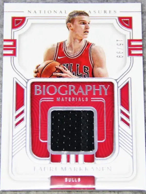 2022-23 Lauri Markkanen #BGM-MAR Panini National Treasures Biography Materials SN#15 - front