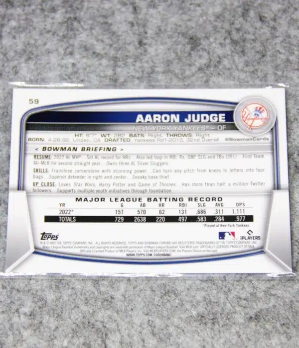 2022 Aaron Judge #90 Topps Bowman Chrome Mojo Refractor - back