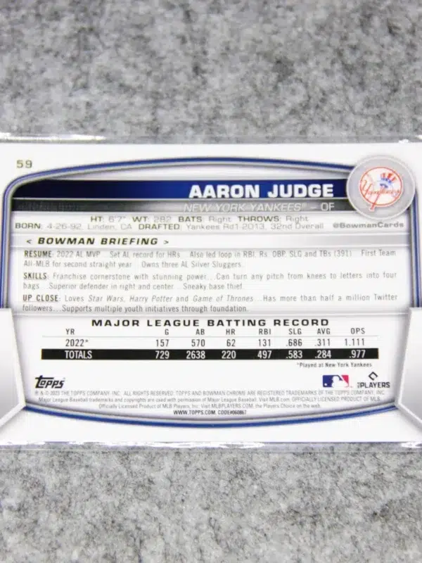 2022 Aaron Judge #90 Topps Bowman Chrome Mojo Refractor - back