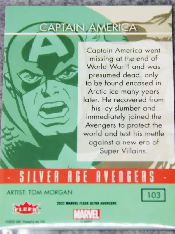 2022 Captain America #103 Upper Deck Marvel Fleer Ultra Silver Age Avengers Green Foil - back
