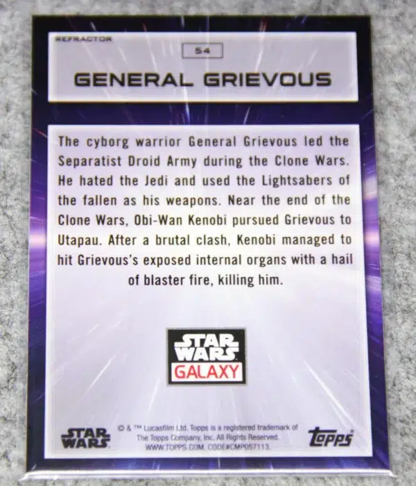 2022 General Grievous #54 Topps Star Wars Galaxy Prism Refractor - back
