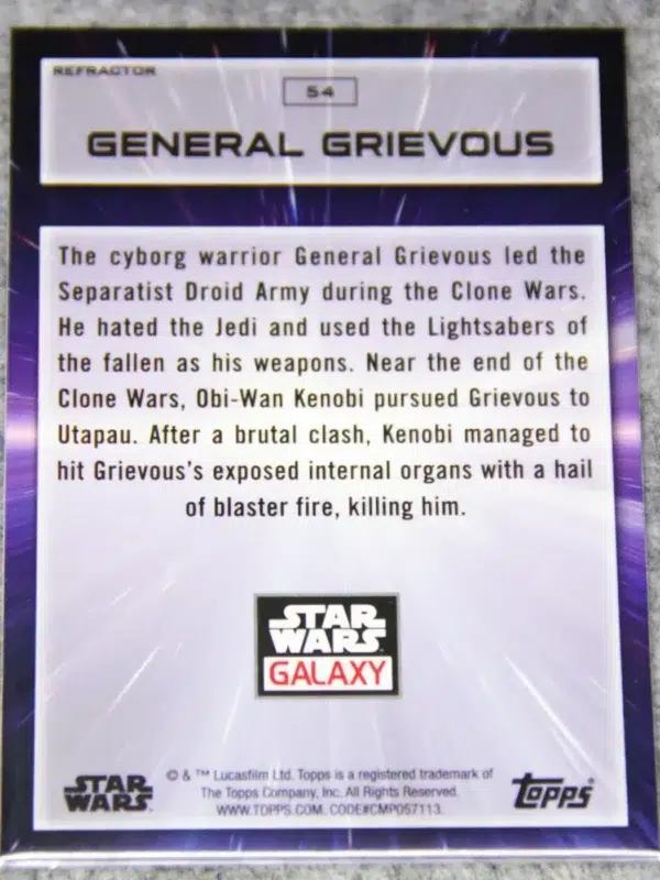 2022 General Grievous #54 Topps Star Wars Galaxy Prism Refractor - back