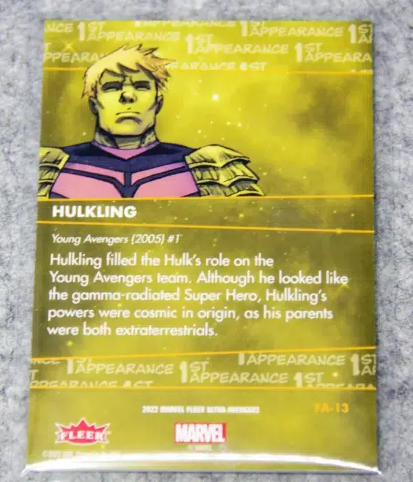 2022 Hulkling #FA-13 Upper Deck Marvel Fleer Ultra Young Avengers Silver Foil - back
