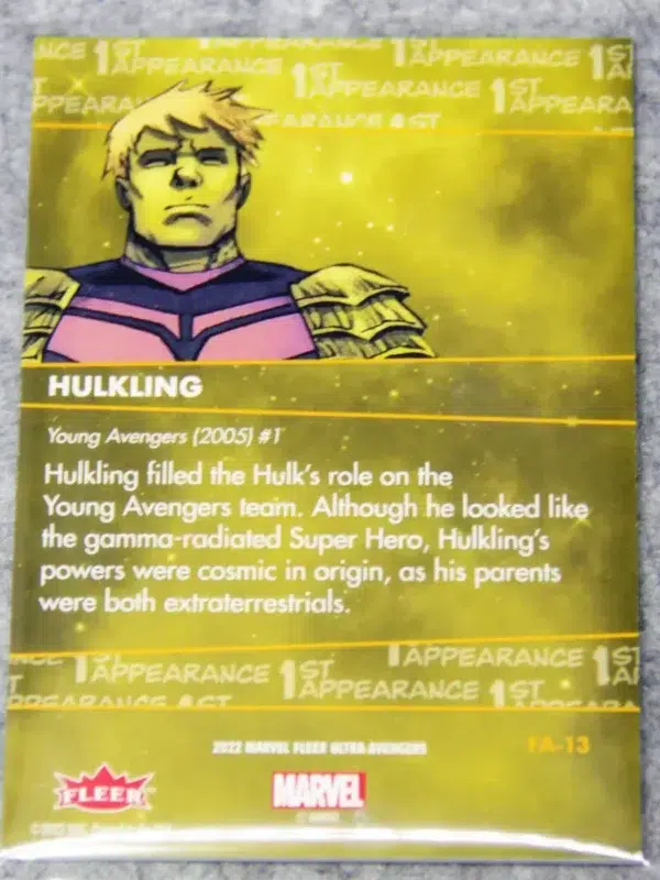 2022 Hulkling #FA-13 Upper Deck Marvel Fleer Ultra Young Avengers Silver Foil - back