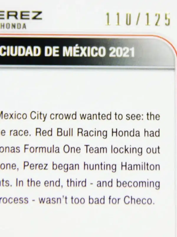 2022 Sergio Perez #189 Topps F1 Grand Prix Driver Of The Day Yellow Refractor SN#110 - detail