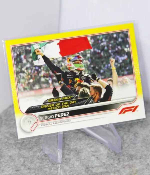 2022 Sergio Perez #189 Topps F1 Grand Prix Driver Of The Day Yellow Refractor SN#110 - stand