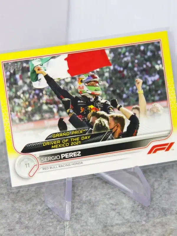2022 Sergio Perez #189 Topps F1 Grand Prix Driver Of The Day Yellow Refractor SN#110 - stand