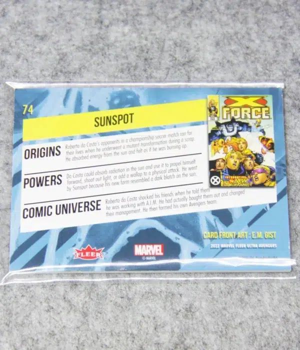 2022 Sunspot #74 Upper Deck Marvel Fleer Ultra Avengers Silver Foil - back