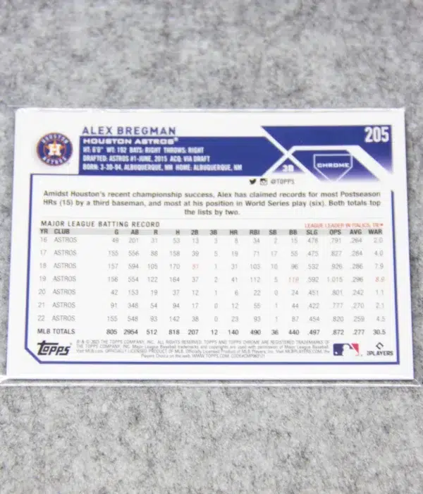 2023 Alex Bregman #205 Topps Chrome Magenta Refractor SN#318 - back