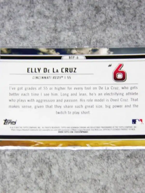 2023 Elly De La Cruz #BTP-6 Topps Bowman Chrome Scouts Top 100 Refractor RC - back