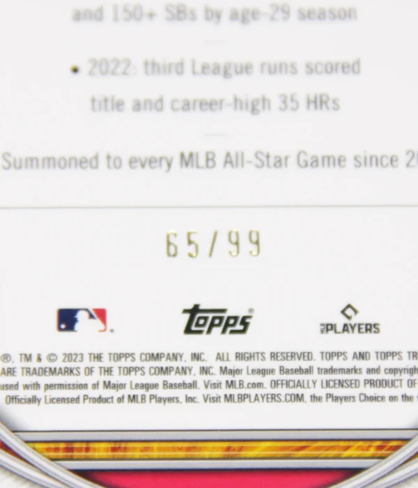2023 Mookie Betts #45 Topps Tribute Green Parallel SN#65 - detail