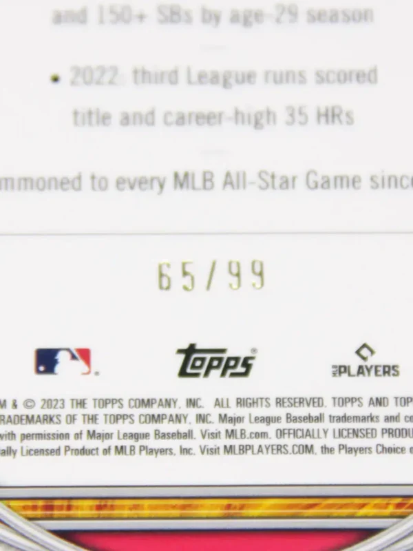 2023 Mookie Betts #45 Topps Tribute Green Parallel SN#65 - detail