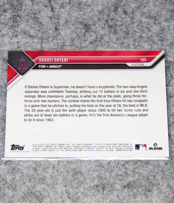 2023 Shohei Ohtani #505 Topps Now 2 HRs and 10ks in SG - back