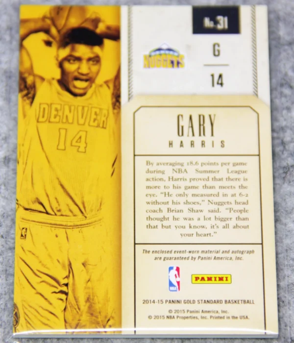 2014-15 Gary Harris #31 Panini Gold Standard Gold Strike Auto RC SN#180 - back