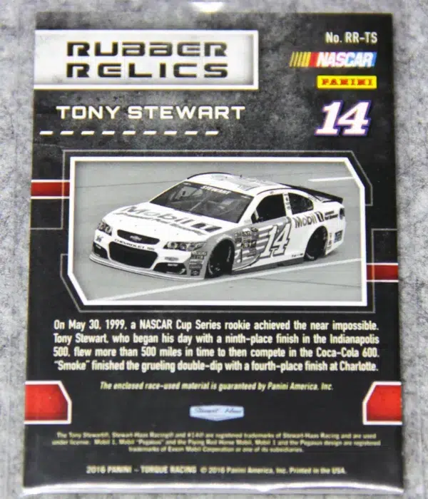 2016 Tony Stewart #RR-TS Panini Nascar Torque Rubber Relics SN#199 - back