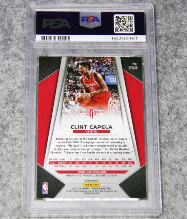 2017-18 Clint Capela #258 Panini Prizm Red White Blue Prizm PSA 10 GEM MT - back