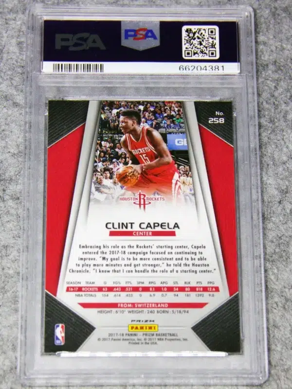 2017-18 Clint Capela #258 Panini Prizm Red White Blue Prizm PSA 10 GEM MT - back