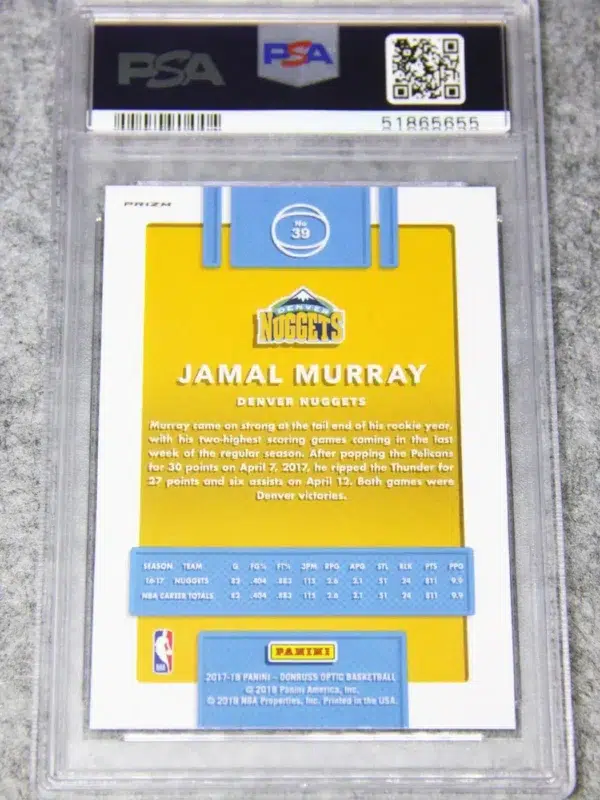 2017-18 Jamal Murray #39 Panini Donruss Optic Purple Prizm PSA 9 MINT - back